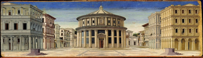 Piero della Francesca, «&nbsp;La Cité idéale (Urbino&nbsp;», 1480s, huile sur toile, Galleria Nazionale delle Marche.
